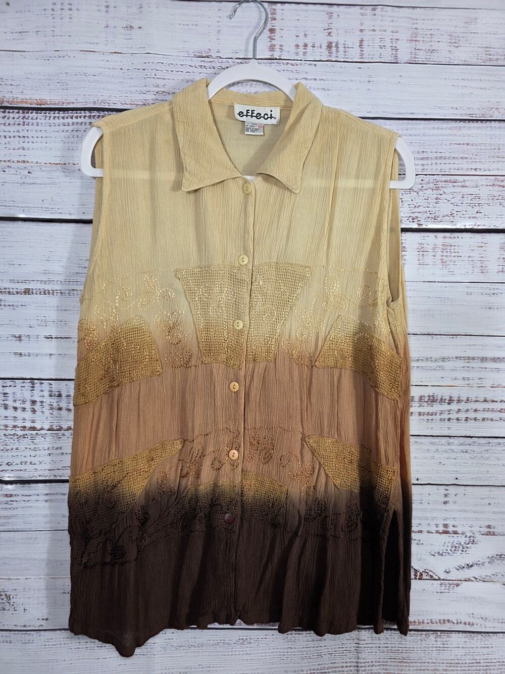 VTG Effeci Ombre Rayon Sleeveless Button-Down Shirt women's Medium Boho 90s